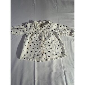 Baby Bgosh White Glitter Heart Print Smocked Long Sleeve Blouse Top 0-3M